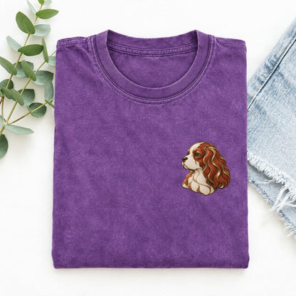 Cavalier Ribbon Ear Keepsake Emblem Left Chest Vintage T-shirt – Purple
