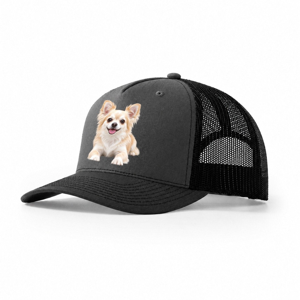Chihuahua Lying Down Top Breeds Trucker Hat – Dark Grey Black