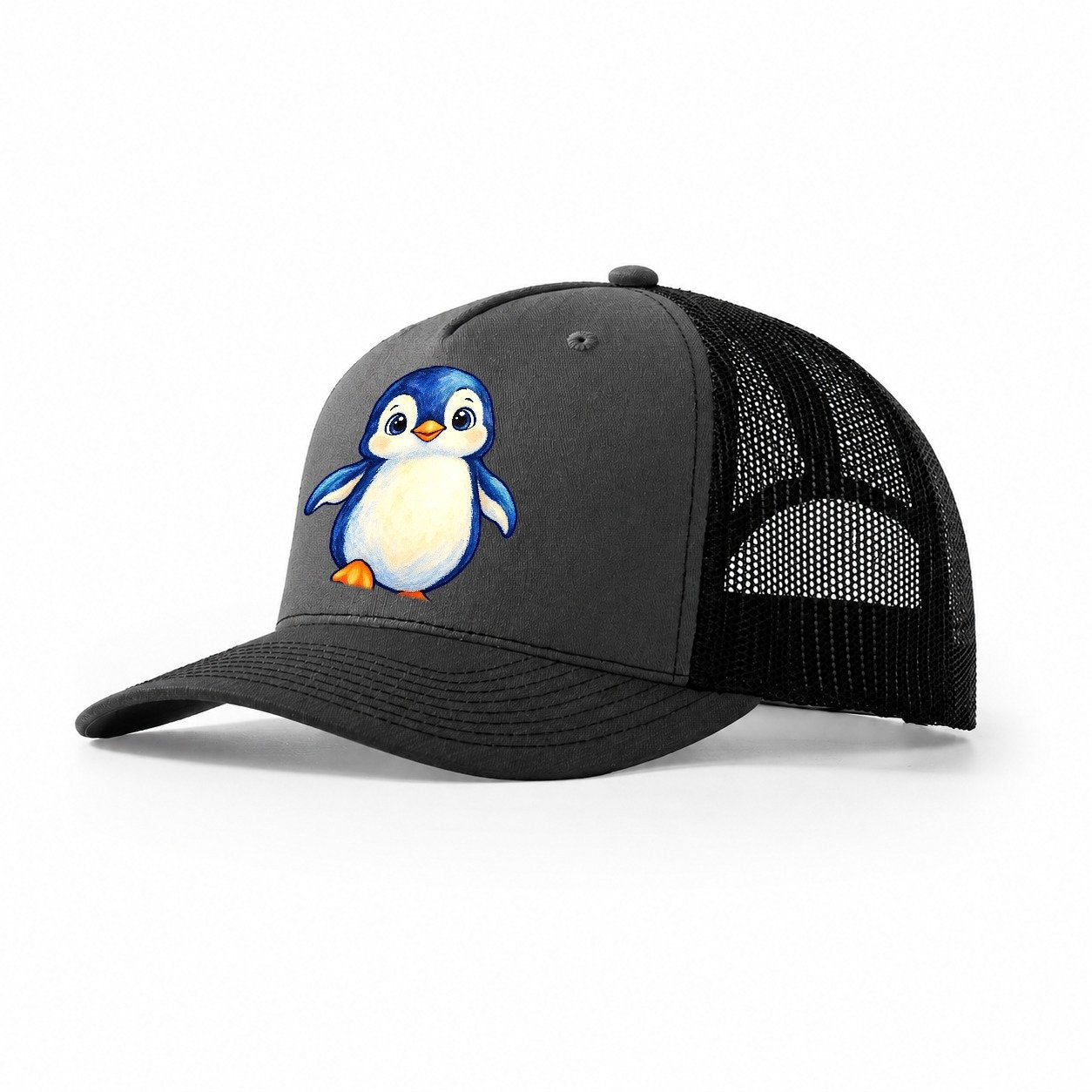 Penguin Front Waddle Sea Sprite Trucker Hat – Dark Grey Black