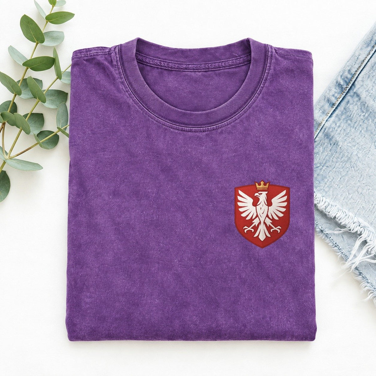 Poland White Eagle Left Chest Vintage T-shirt – Purple