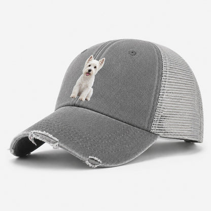 West Highland White Terrier Westie Sitting Top Breeds Washed Trucker Hat – Grey