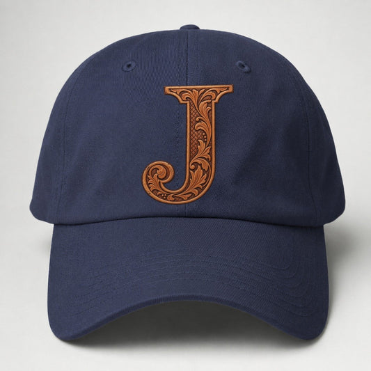 Tooled Leather J Monogram Baseball Cap – Twilight Navy