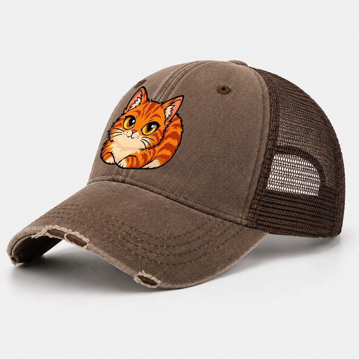 Orange Tabby Loafing Peeking Cats Washed Trucker Hat – Coffee