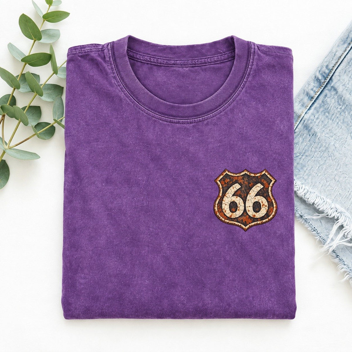 Route 66 Left Chest Vintage T-shirt – Purple