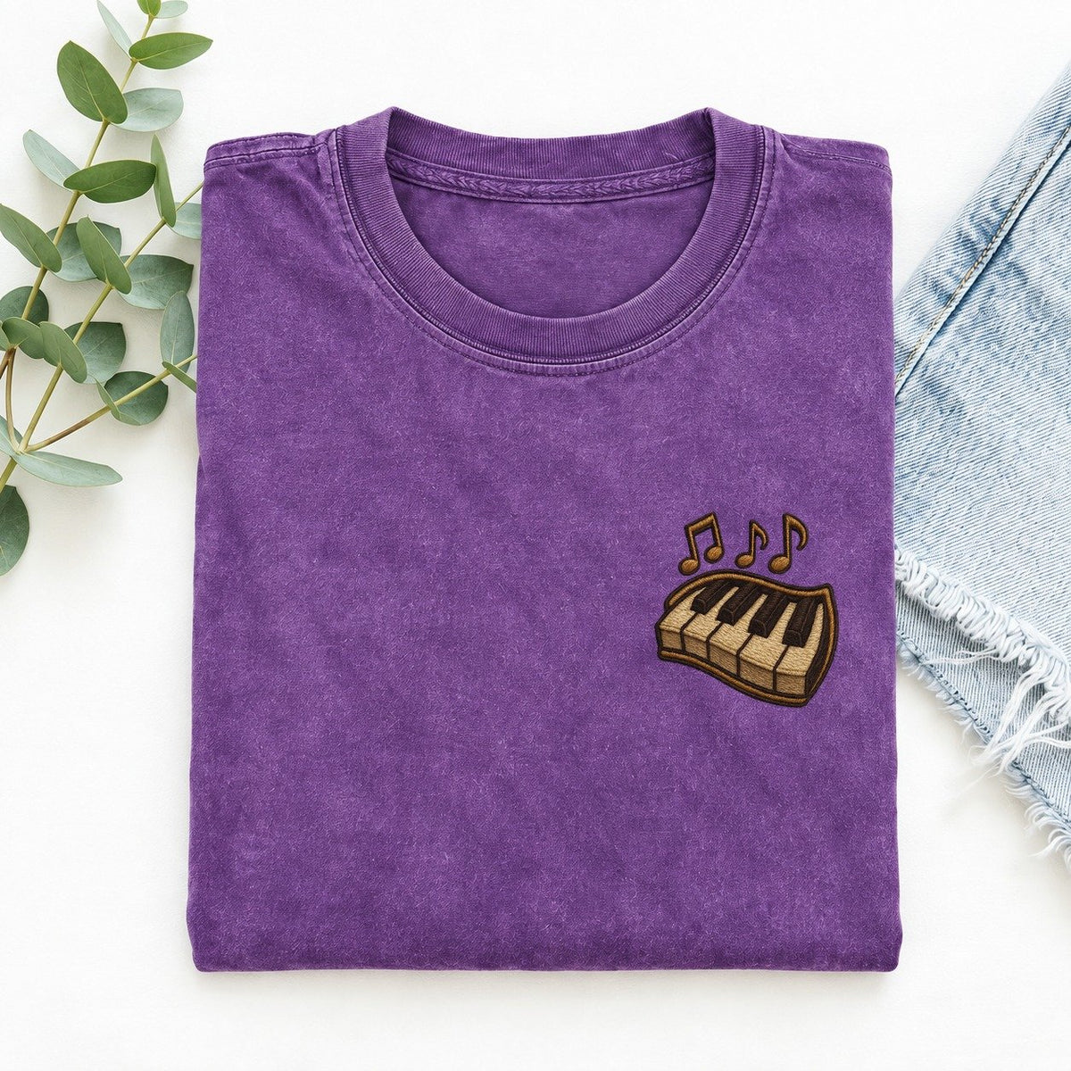 Piano Keys and Notes Left Chest Vintage T-shirt – Purple