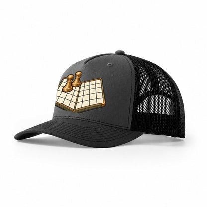 Open Folded Board With Two Pawns Board Games Trucker Hat – Dark Grey Black