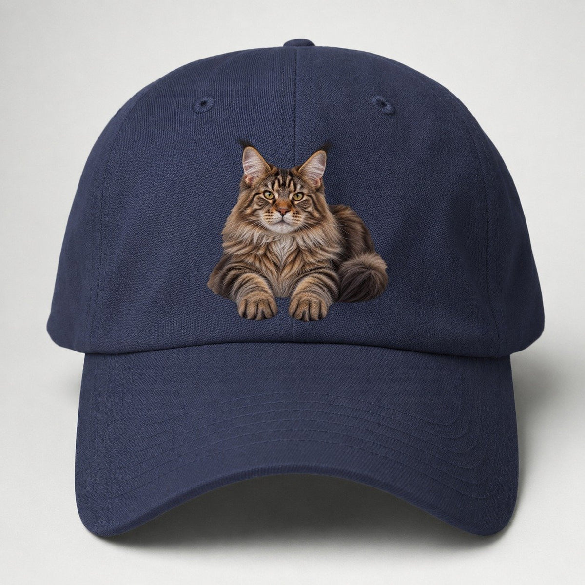 Maine Coon Reclining Paws Forward Realistic Cat Portrait Baseball Cap – Twilight Navy