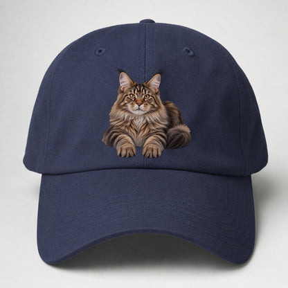Maine Coon Reclining Paws Forward Realistic Cat Portrait Baseball Cap – Twilight Navy