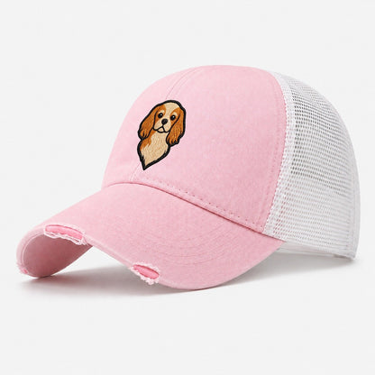Cavalier King Charles Spaniel Modern G Washed Trucker Hat – Light Pink