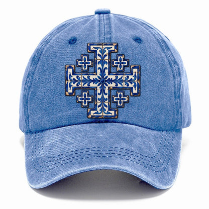 Blue And White Glazed Tile Jerusalem Cross Classic Cap – Summer Sky