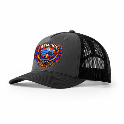 Armenia Retro Badge Country Logos Trucker Hat – Dark Grey Black