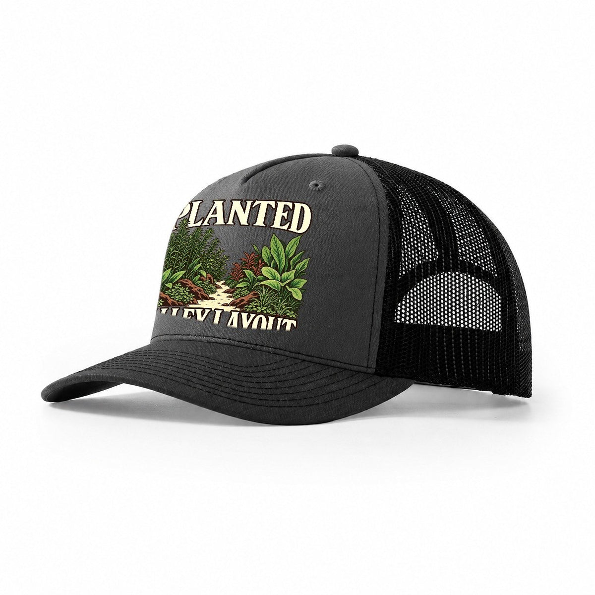 Planted Valley Layout Aquarium Keeping Trucker Hat – Dark Grey Black
