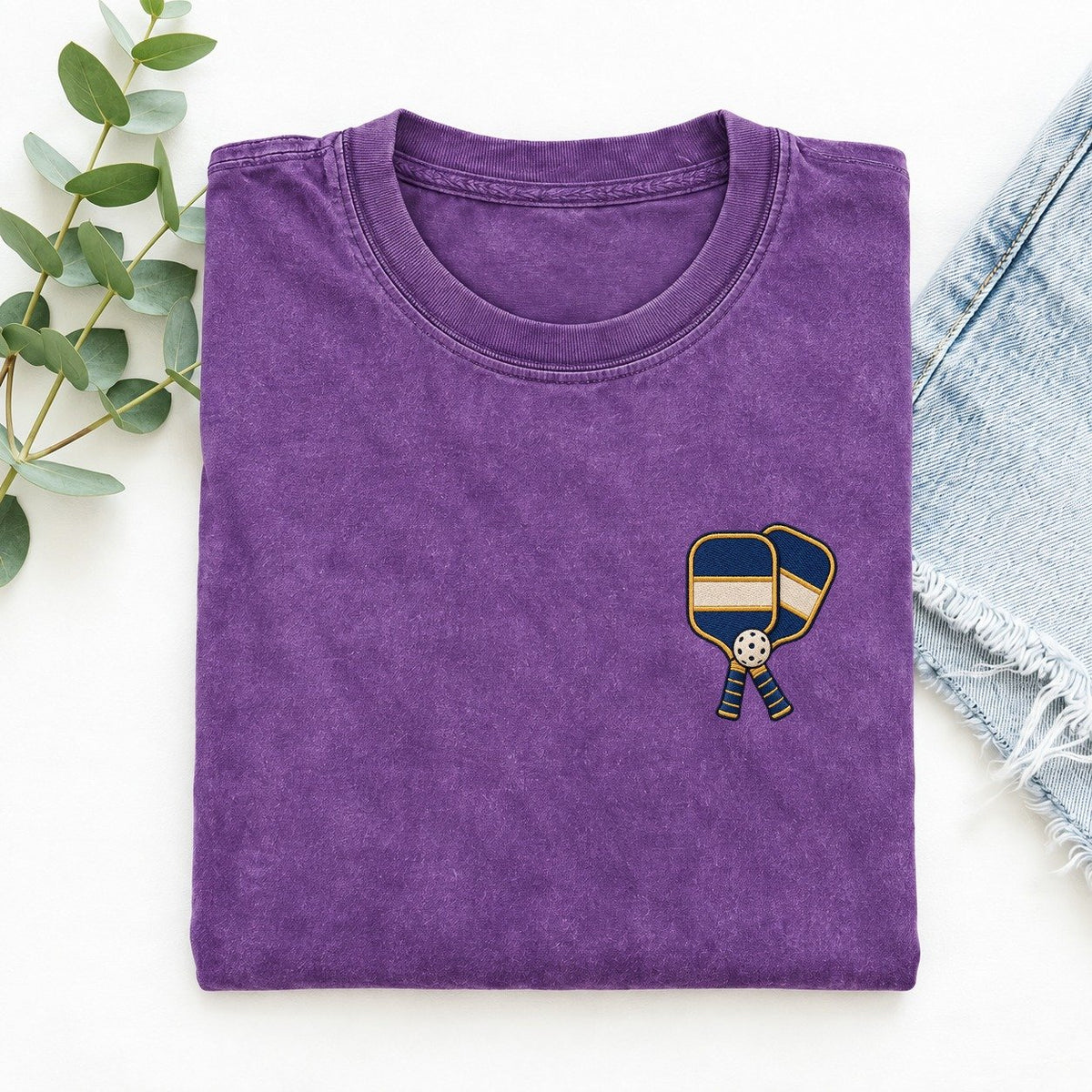 Pickleball Paddles Symbol Emblems Left Chest Vintage T-shirt – Purple