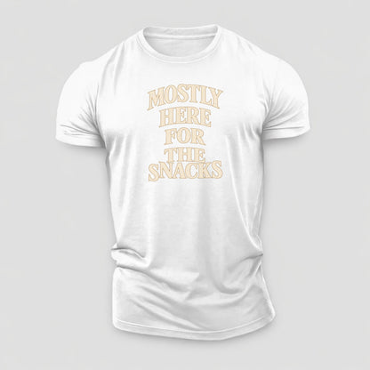 Mostly Here For The Snacks Quiet Statements Cotton T-Shirt – White