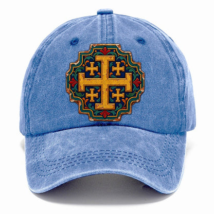 Armenian Hand Painted Ceramic Tile Jerusalem Cross Classic Cap – Summer Sky