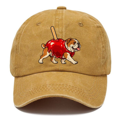 One Bulldog In Halloween Costume Candy Apple Costume Red Glossy Shell With A Stick Halloween Dog Parade Classic Cap – Golden Harvest