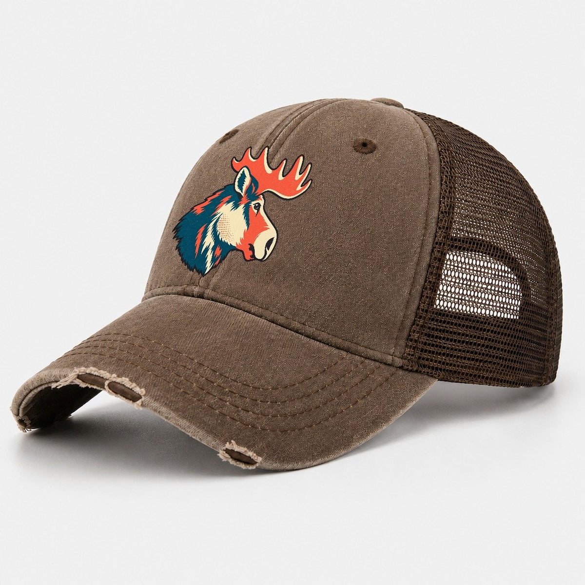 Moose Antler Angle Washed Trucker Hat – Coffee