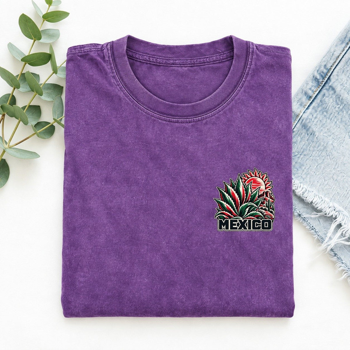 Mexico Country Pride Left Chest Vintage T-shirt – Purple