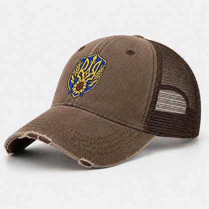 Ukraine Minimal Emblem Country Logos Washed Trucker Hat – Coffee