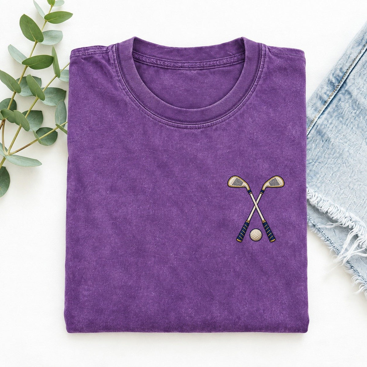 Golf Clubs Symbol Emblems Left Chest Vintage T-shirt – Purple