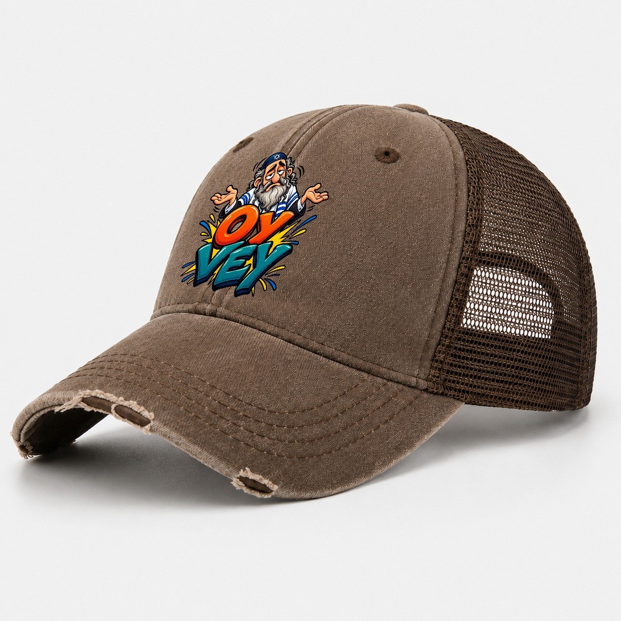 Oy Vey Drama Judaism Heritage Washed Trucker Hat – Coffee