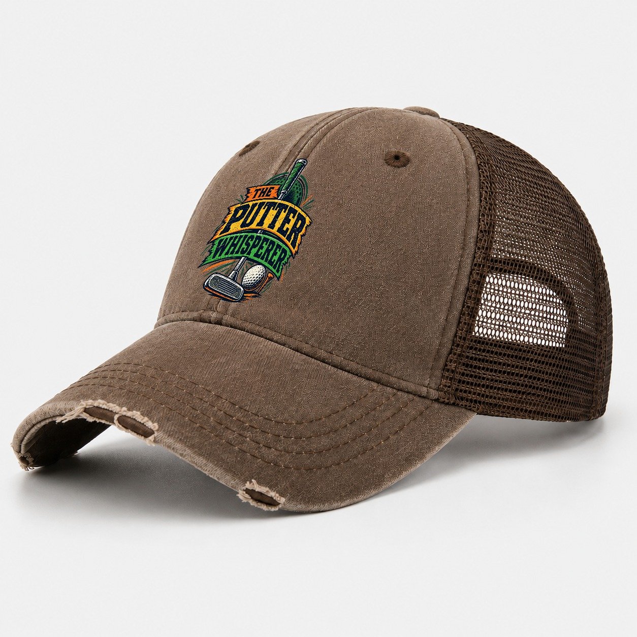 The Putter Whisperer Golf Life Washed Trucker Hat – Coffee