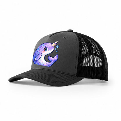 Narwhal Crescent Curl Sea Sprite Trucker Hat – Dark Grey Black