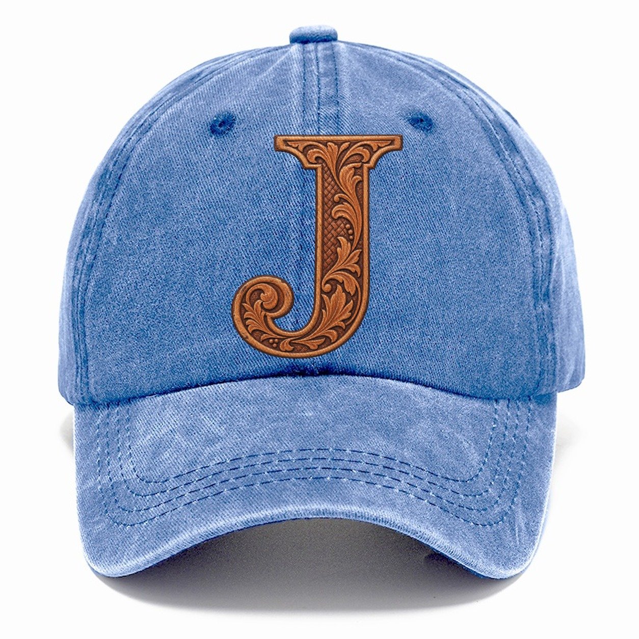 Tooled Leather J Monogram Classic Cap – Summer Sky