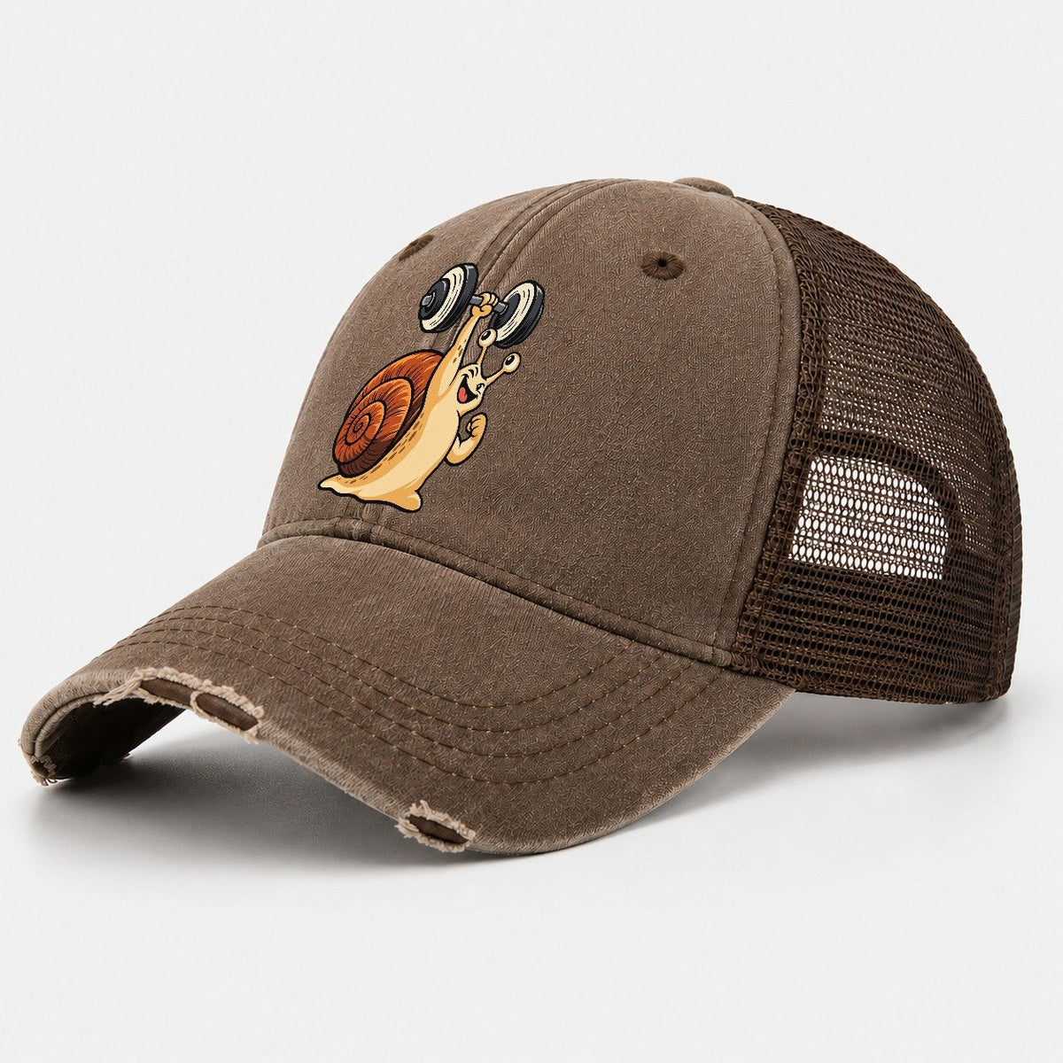 Snail Slow Gains Animal Lifters Washed Trucker Hat – Coffee