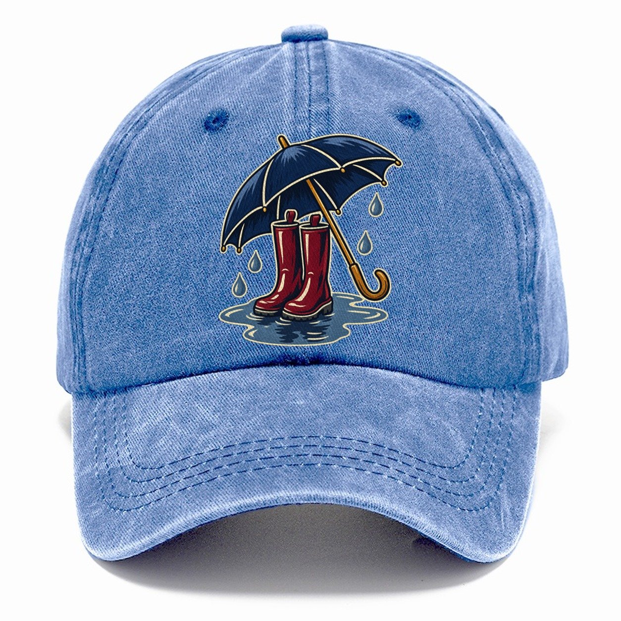 Rainy Day Umbrella And Wellington Boots Uk Culture Heritage Classic Cap – Summer Sky