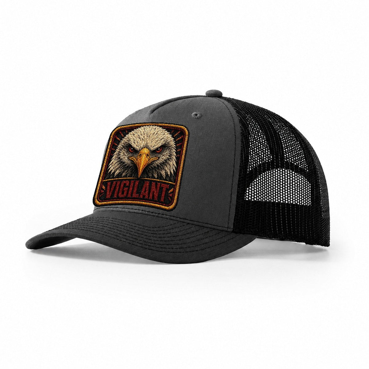 Eagle Vigilant Badge Trucker Hat – Dark Grey Black
