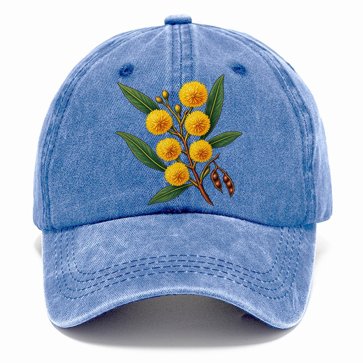 Golden Wattle Flowering Sprig Australia Cultural Icons Classic Cap – Summer Sky