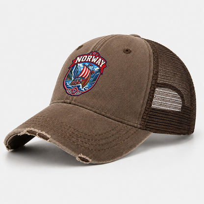 Norway Retro Badge Country Logos Washed Trucker Hat – Coffee