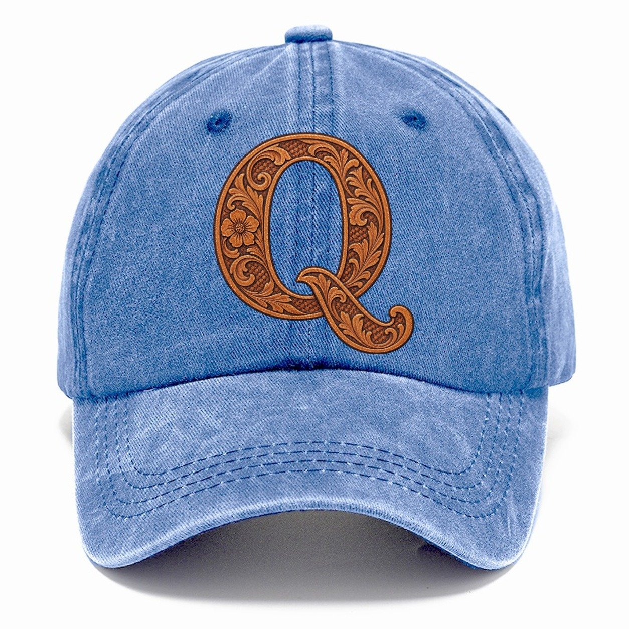 Tooled Leather Q Monogram Classic Cap – Summer Sky