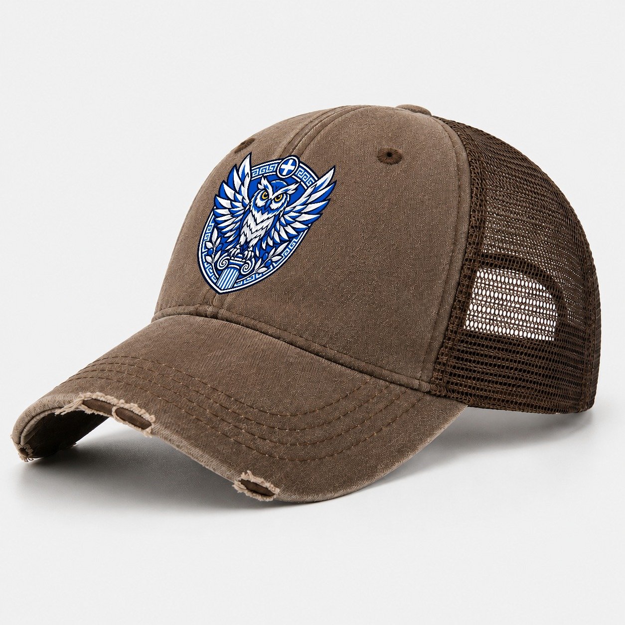 Greece Minimal Emblem Country Logos Washed Trucker Hat – Coffee