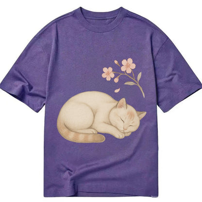 Zen Garden Cat Japanese Aesthetic Lying Peaceful Minimalist Classic T-shirt – Purple