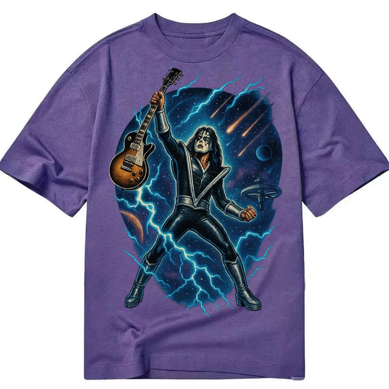 Ace Frehley Cosmic Solo Guitar Raised High Space Station Bac Classic T-shirt – Purple