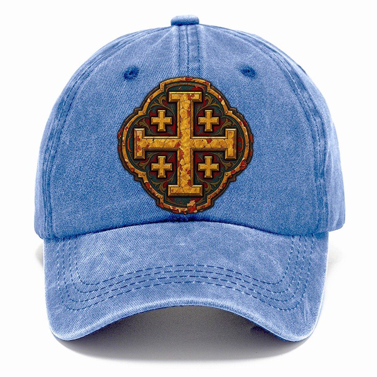 Gold Leaf On Gesso Panel Jerusalem Cross Classic Cap – Summer Sky