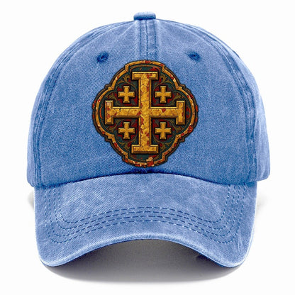 Gold Leaf On Gesso Panel Jerusalem Cross Classic Cap – Summer Sky