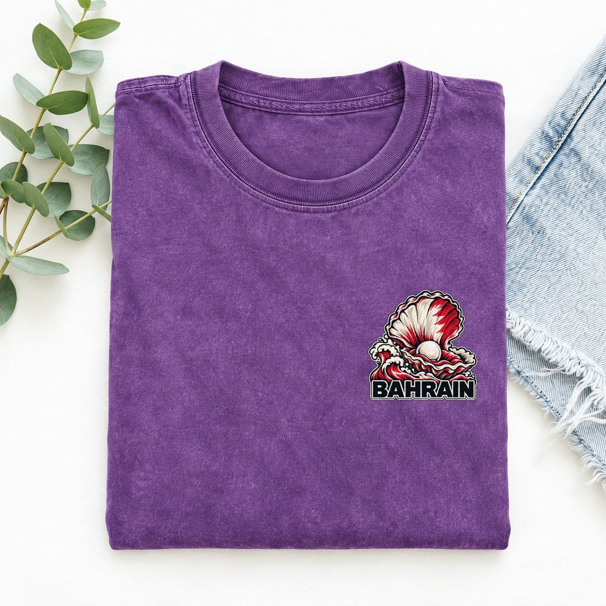 Bahrain Country Pride Left Chest Vintage T-shirt – Purple