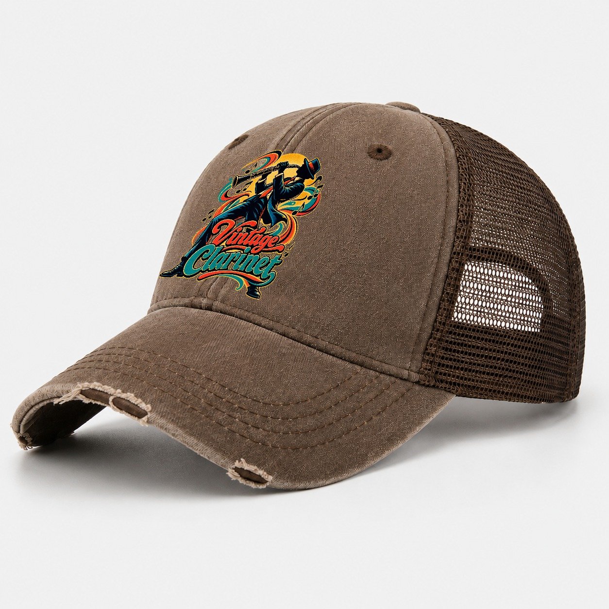 Vintage Clarinet Music Instruments Washed Trucker Hat – Coffee
