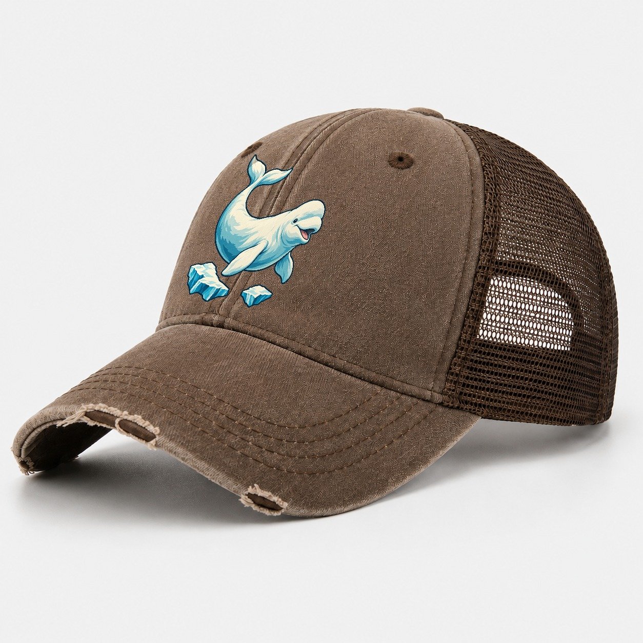 Beluga Whale And Floating Ice Canada Cultural Icons Washed Trucker Hat – Coffee