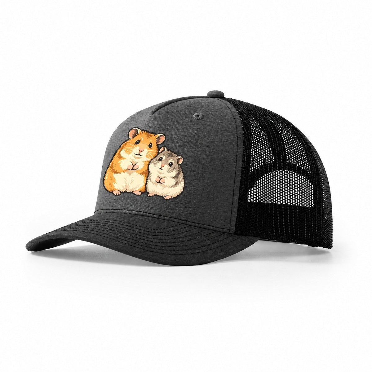 Hamster Sisters Small Pet Logos Trucker Hat – Dark Grey Black