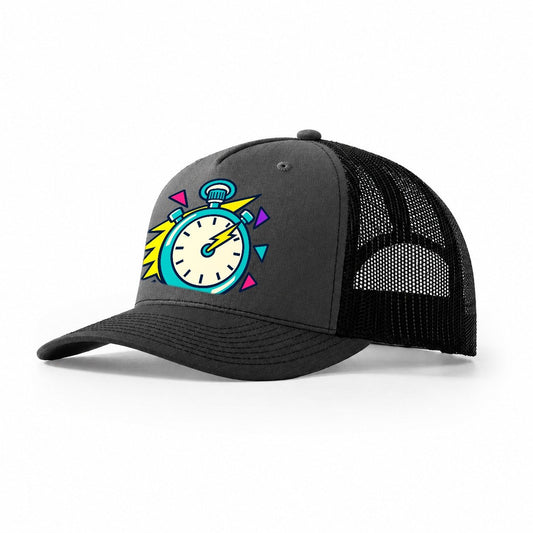 Lightning Stopwatch 90S Running Clubs Trucker Hat – Dark Grey Black