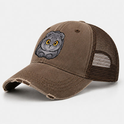 Scottish Fold Loaf Peeking Cats Washed Trucker Hat – Coffee