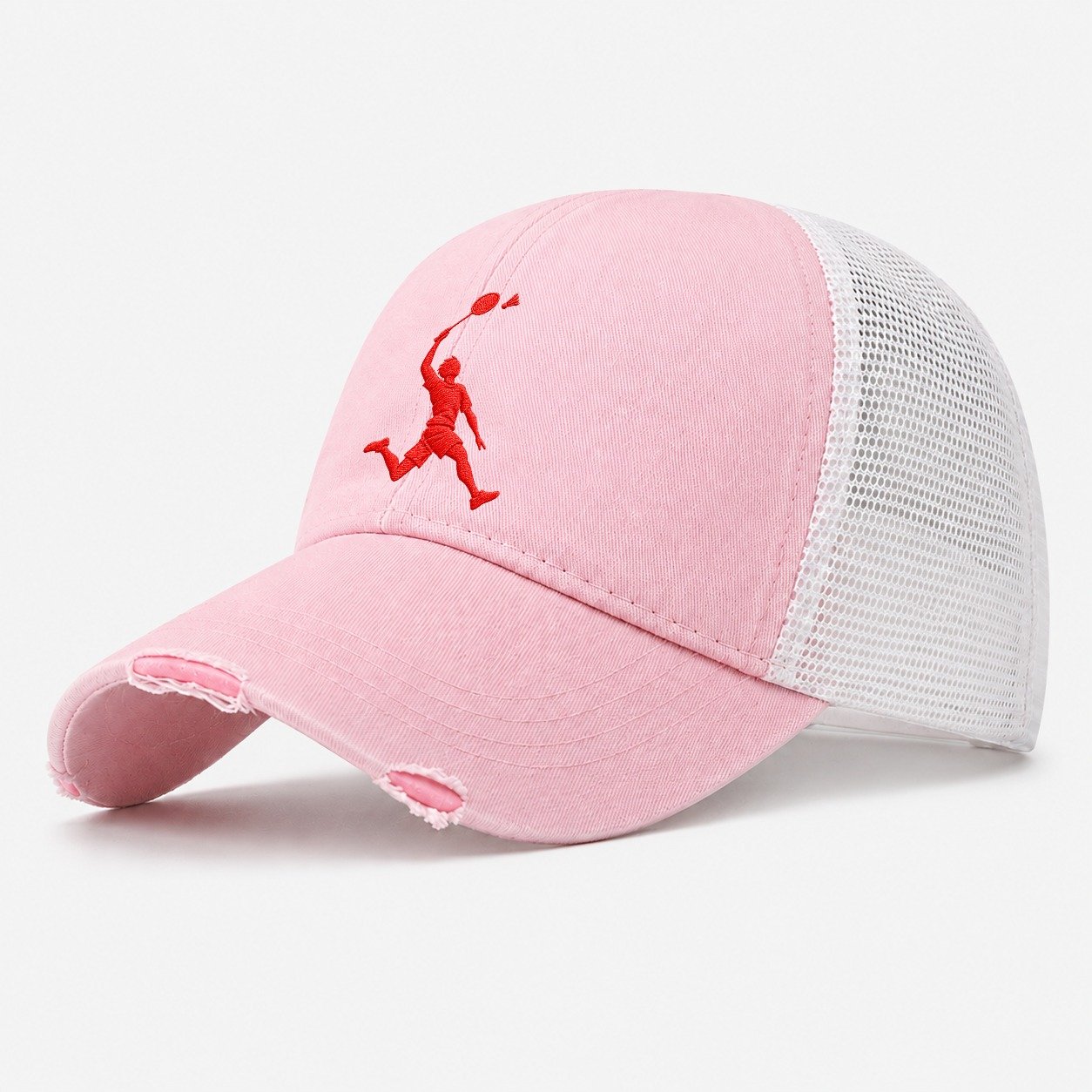 Badminton Scissor Smash Micro Motion Mark Washed Trucker Hat – Light Pink