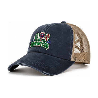 Bam Dot Crak Mahjong Game Night Women's Ponytail Trucker Hat – Navy Khaki