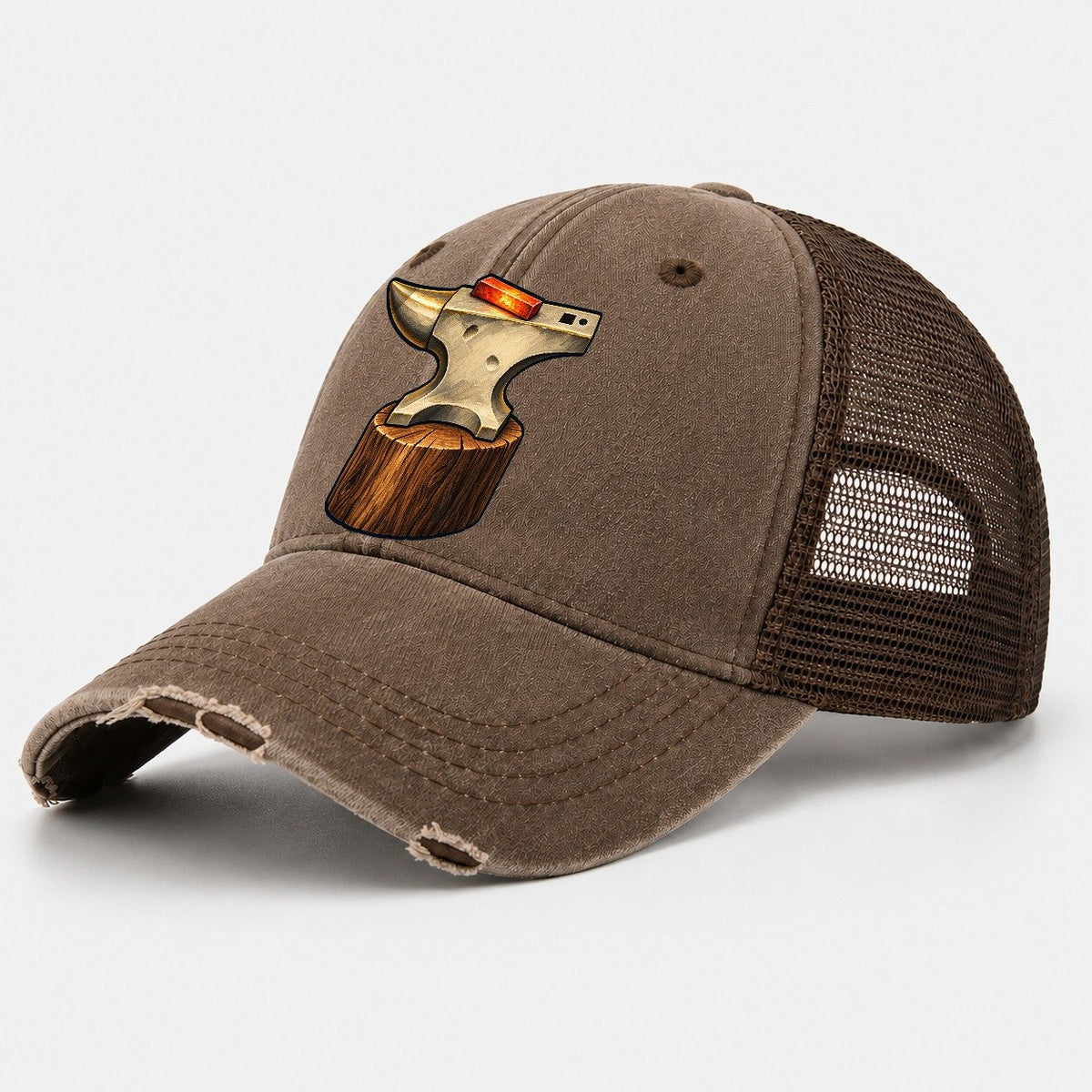 Anvil And Hot Bar Blacksmithing Washed Trucker Hat – Coffee