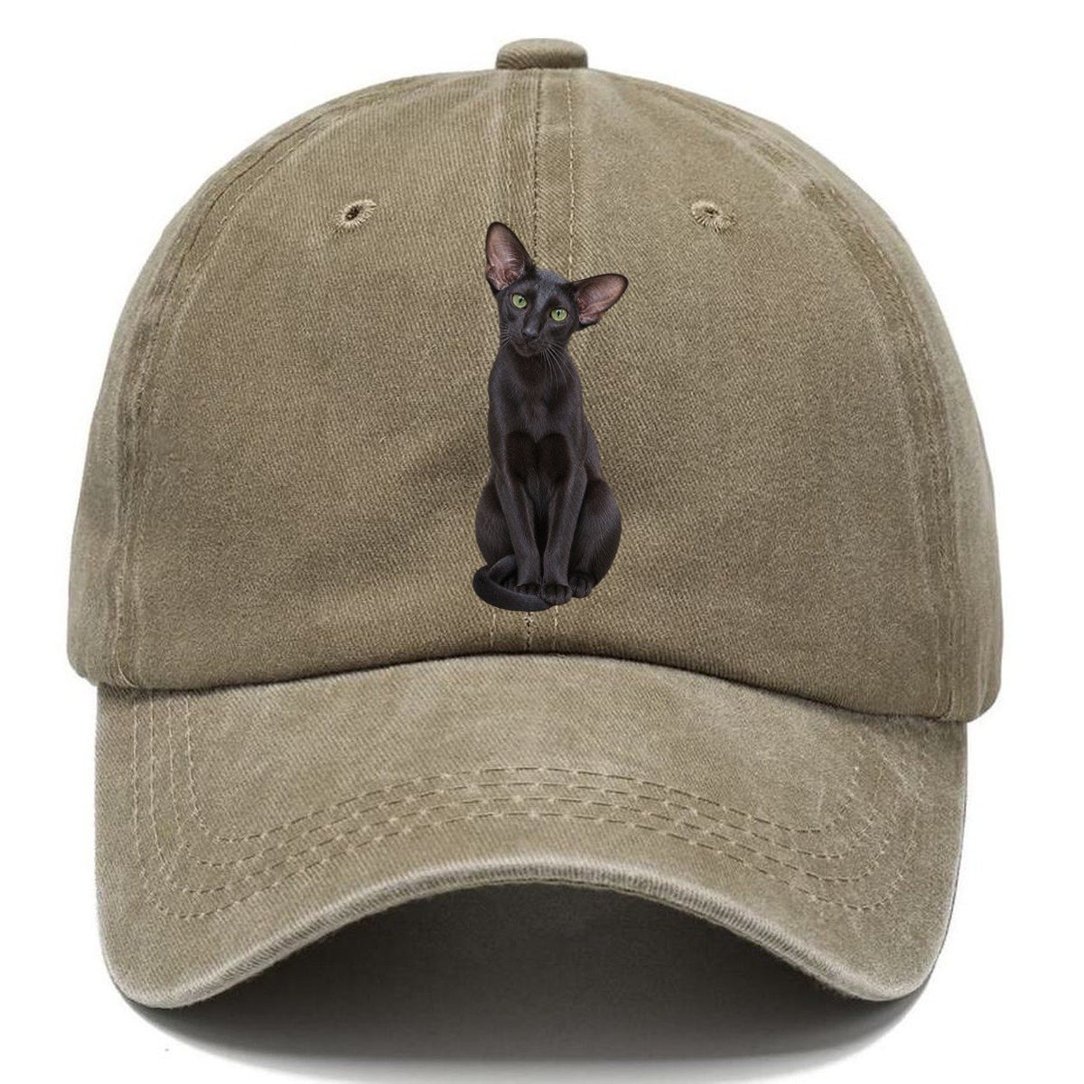 Oriental Shorthair Seated Portrait Realistic Cat Portrait Classic Cap – Warm Sand