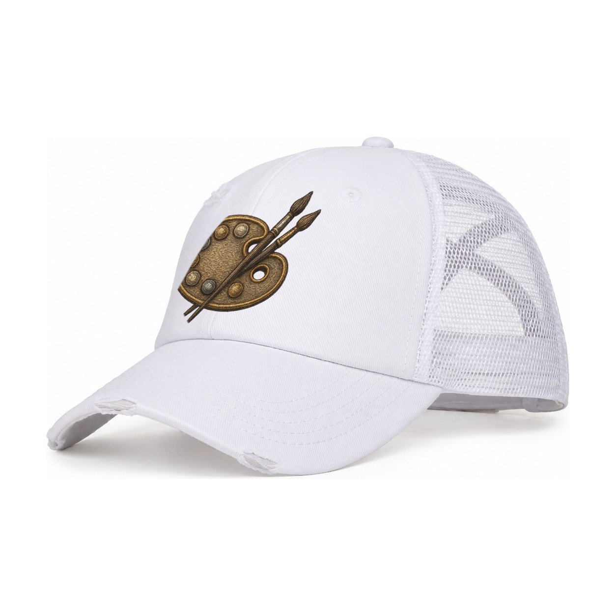 Artist Palette Women's Ponytail Trucker Hat – White White